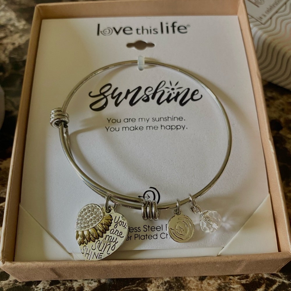 Stainless Steel “You are My Sunshine, You Make Me Happy.” Charm Bracelet